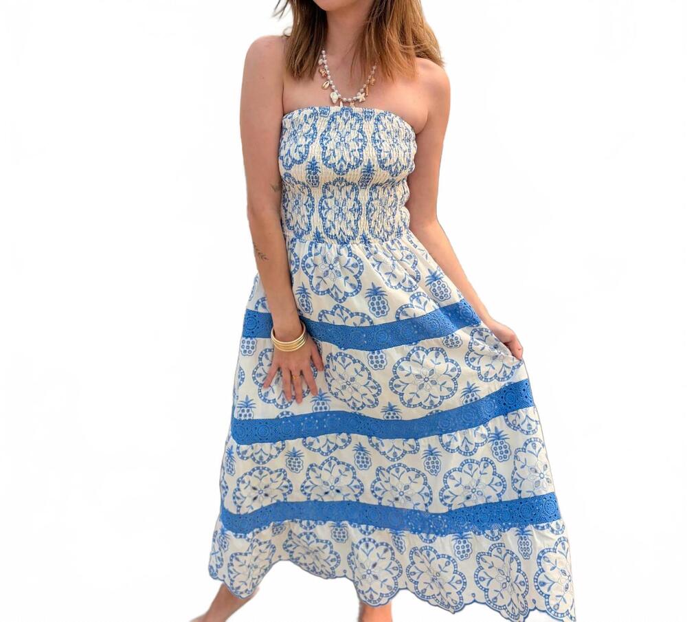 NEW MAINSTRIP women's the seabrook coast strapless midi dress in blue